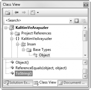 Sınıf görünümü (class view) penceresi
